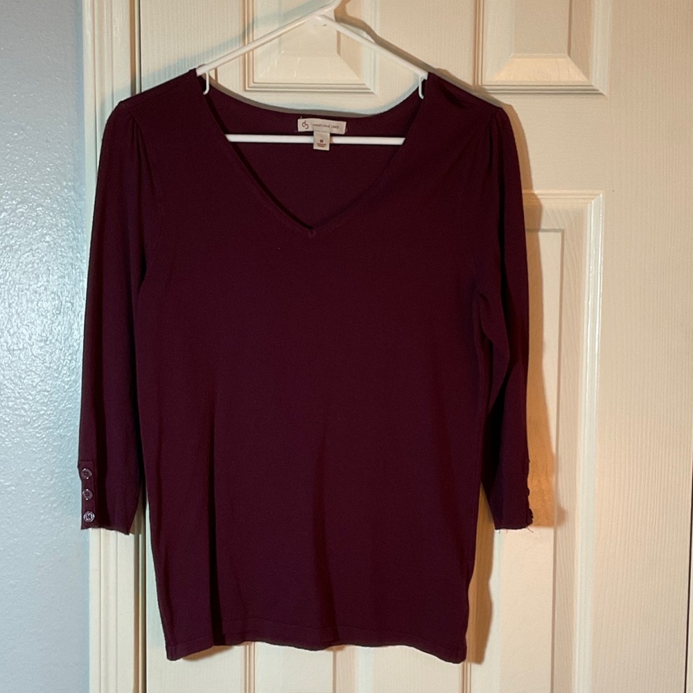 Croft & Barrow Deep Burgundy, size M, three quarter-long Sleeve Top